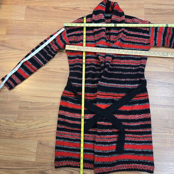 RALPH LAUREN Long Cardigan Sweater Womens XS Striped Wool Belt Cowl Neck LRL - Picture 6 of 10